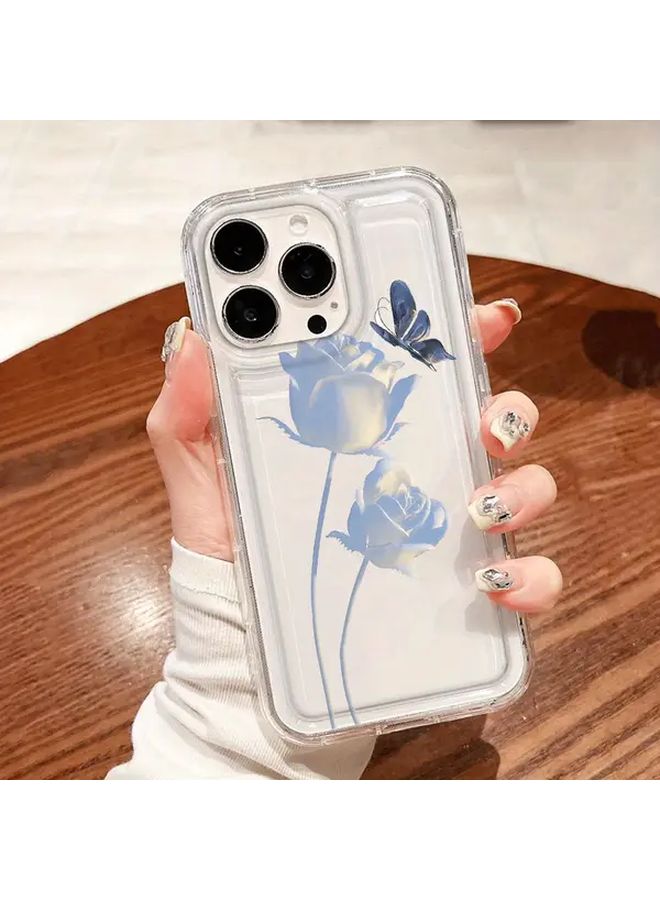 Transparent Phone Case Compatible with iPhone 15 Pro Blue Butterfly Protective Cover - Image 2
